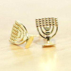 Hebrew Israelite 12 Tribes of YASHARAHLA Brass Menorah Stud Earrings